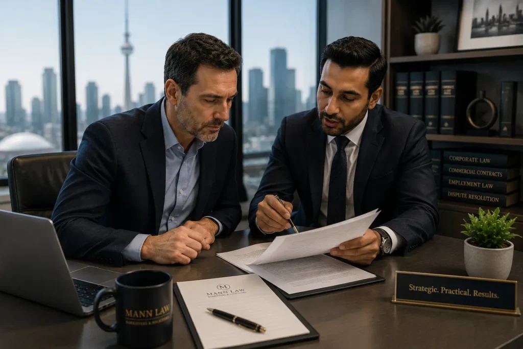 GTA business owner meeting with fractional general counsel on a monthly retainer.